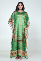 The Kaftan Company Kaftan Green Ethnic Printed Satin Nightwear Kaftan with Pockets