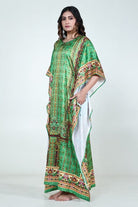The Kaftan Company Kaftan Green Ethnic Printed Satin Nightwear Kaftan with Pockets
