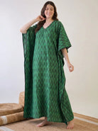 The Kaftan Company Kaftan Green Ikat Handloom Cotton Kaftan with Side Pockets