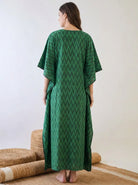 The Kaftan Company Kaftan Green Ikat Handloom Cotton Kaftan with Side Pockets