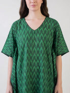 The Kaftan Company Kaftan Green Ikat Handloom Cotton Kaftan with Side Pockets