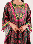The Kaftan Company Kaftan Green & Pink Ornate Printed Modal Kaftan