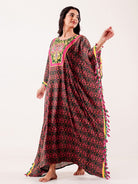 The Kaftan Company Kaftan Green & Pink Ornate Printed Modal Kaftan