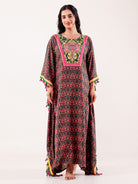 The Kaftan Company Kaftan Green & Pink Ornate Printed Modal Kaftan
