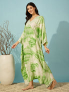 The Kaftan Company Kaftan Green Tie Dye Lace Yoke Nightdress