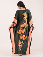 The Kaftan Company Kaftan Green Tropical Bird-of-Paradise Printed Viscose Kaftan