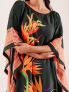 The Kaftan Company Kaftan Green Tropical Bird-of-Paradise Printed Viscose Kaftan