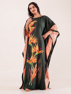 The Kaftan Company Kaftan Green Tropical Bird-of-Paradise Printed Viscose Kaftan