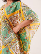 The Kaftan Company Kaftan Green & Yellow Geometric Floral Printed Loungewear Kaftan