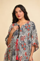 The Kaftan Company Kaftan Grey and Red Tropical Foliage Print Viscose Maternity Kaftan