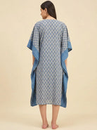 The Kaftan Company Kaftan Grey & Blue Butti Print Cotton Kaftan with Textured Indigo Border