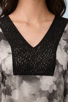 The Kaftan Company Kaftan Grey Floral Print Georgette Loungewear Kaftan with Lace Trim
