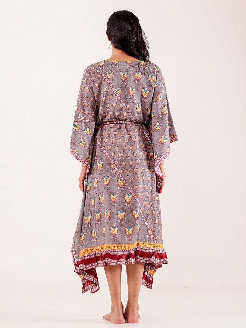 The Kaftan Company Kaftan Grey Floral Printed Modal Kaftan
