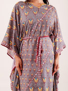 The Kaftan Company Kaftan Grey Floral Printed Modal Kaftan