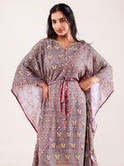 The Kaftan Company Kaftan Grey Floral Printed Modal Kaftan