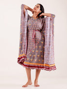 The Kaftan Company Kaftan Grey Floral Printed Modal Kaftan