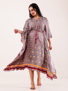 The Kaftan Company Kaftan Grey Floral Printed Modal Kaftan