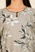 The Kaftan Company Kaftan Grey Floral Printed Viscose Rayon Kaftan with Pom-Pom Trim