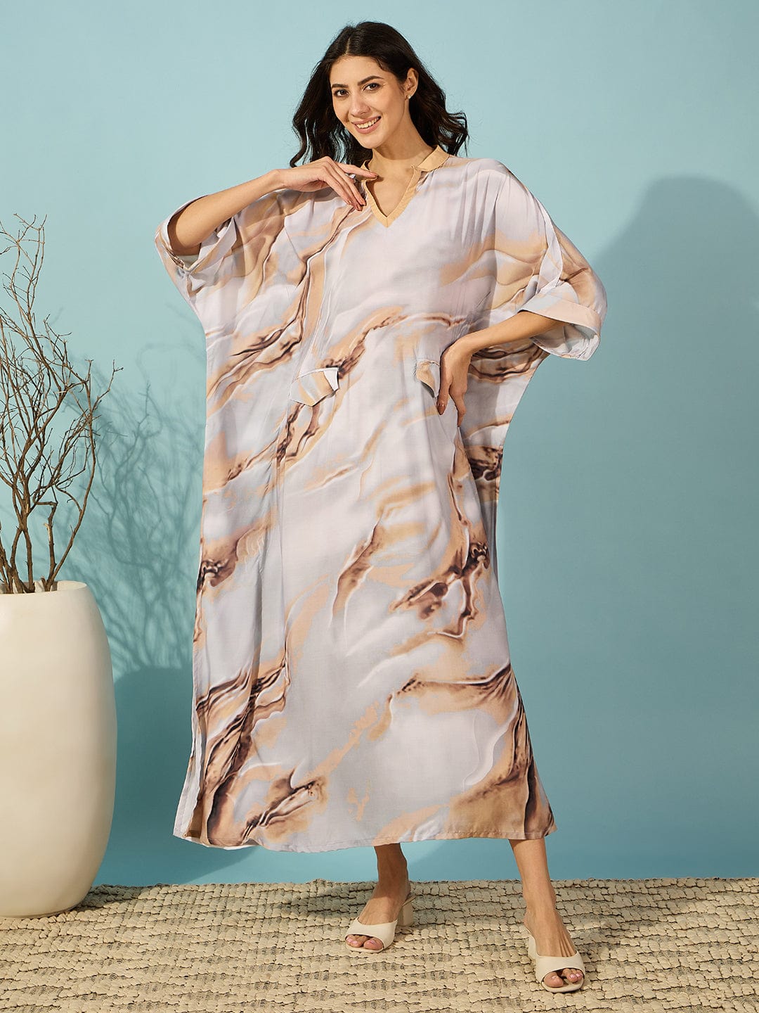 The Kaftan Company Kaftan Grey Marble Gradient Super Soft Kaftan