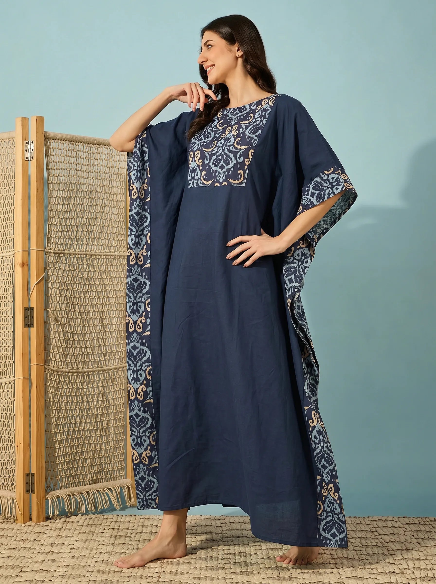 The Kaftan Company Kaftan Ikat Print Panel Maxi Kaftan