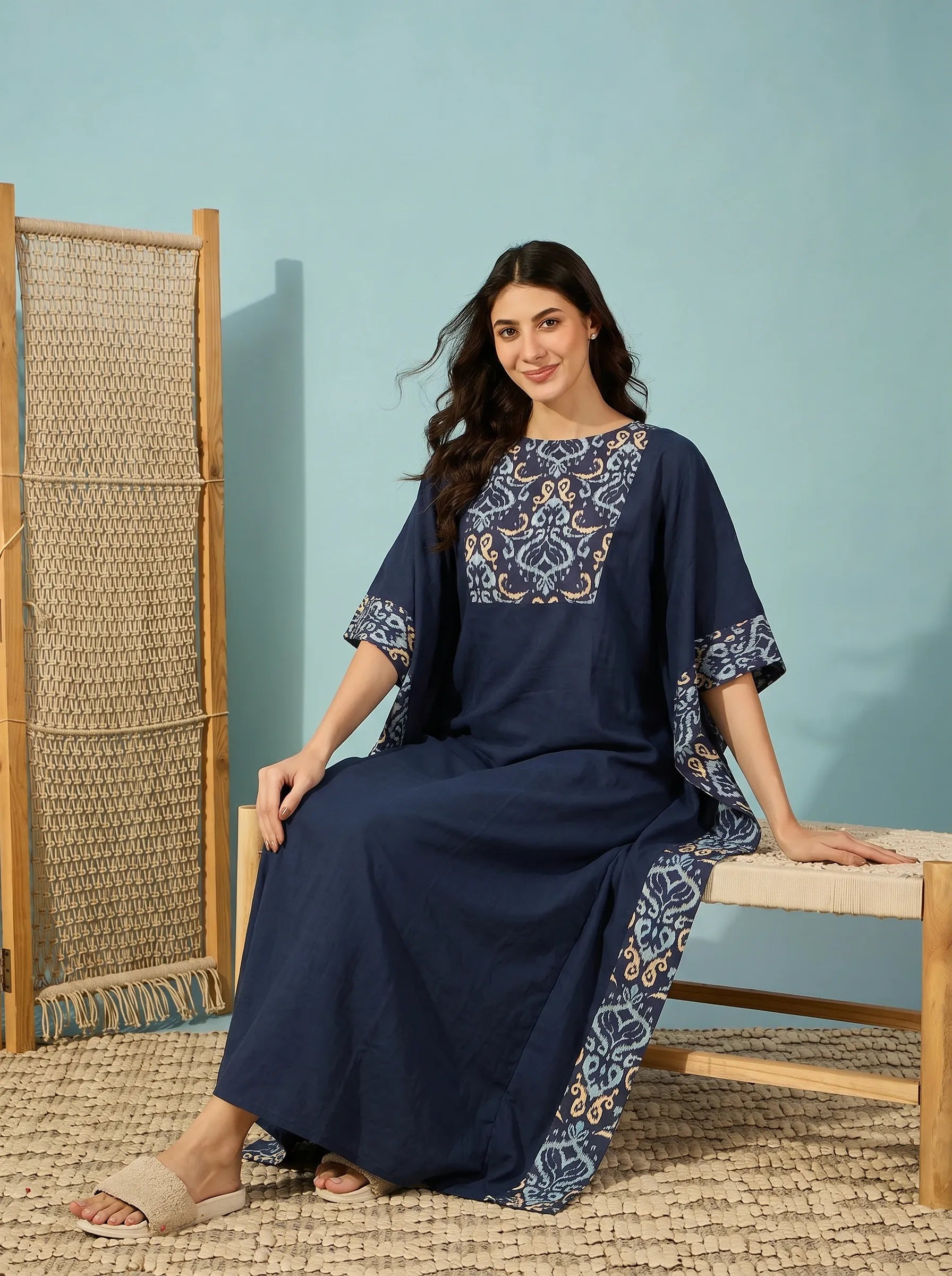 The Kaftan Company Kaftan Ikat Print Panel Maxi Kaftan