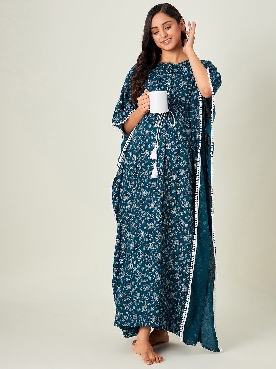 The Kaftan Company Kaftan Ink Blue Florets Maternity Kaftan