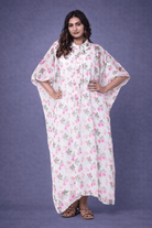 The Kaftan Company Kaftan Ivory Floral Georgette Loungewear Kaftan with Crepe Slip
