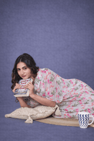 The Kaftan Company Kaftan Ivory Floral Georgette Loungewear Kaftan with Crepe Slip