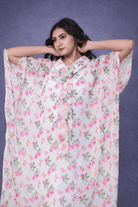 The Kaftan Company Kaftan Ivory Floral Georgette Loungewear Kaftan with Crepe Slip