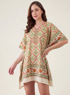 The Kaftan Company Kaftan Ivory Trellis Floral Print Short Kaftan with Side Ties