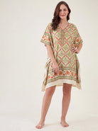 The Kaftan Company Kaftan Ivory Trellis Floral Print Short Kaftan with Side Ties