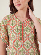 The Kaftan Company Kaftan Ivory Trellis Floral Print Short Kaftan with Side Ties