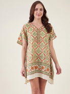 The Kaftan Company Kaftan Ivory Trellis Floral Print Short Kaftan with Side Ties