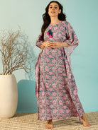 The Kaftan Company Kaftan Jaipur Blocks Grey Cotton Kaftan Night Gown For Women