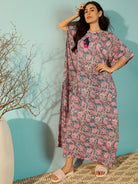 The Kaftan Company Kaftan Jaipur Blocks Grey Cotton Kaftan Night Gown For Women