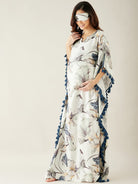 The Kaftan Company Kaftan L Off White Floral Printed Maternity Lounge Kaftan (Final Sale )