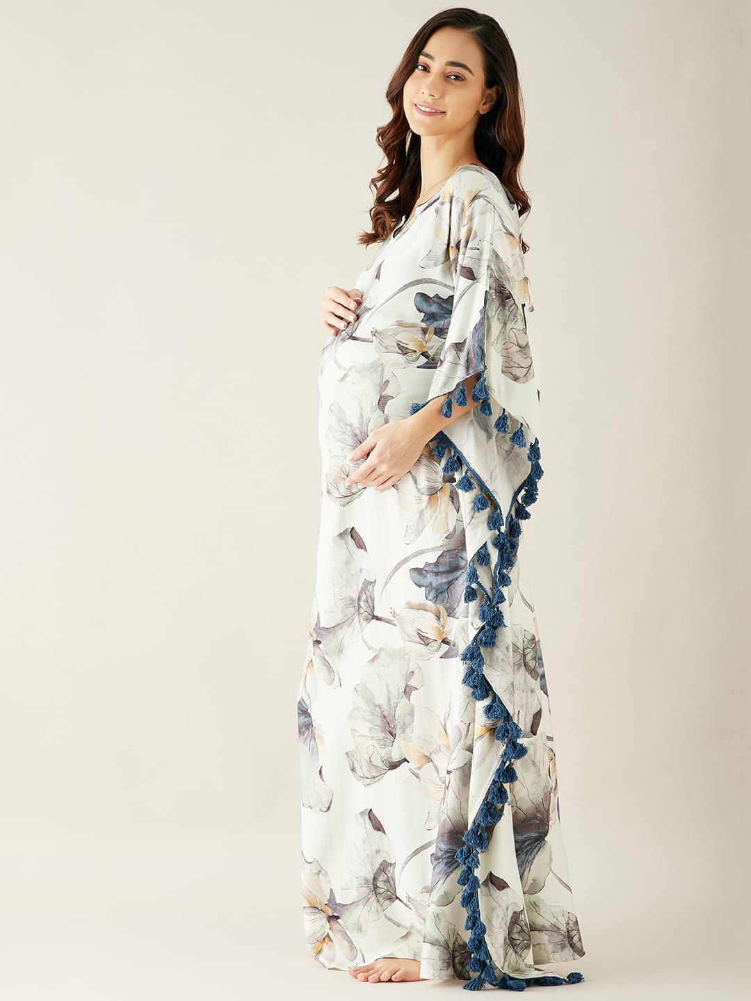 The Kaftan Company Kaftan L Off White Floral Printed Maternity Lounge Kaftan (Final Sale )
