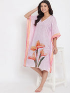 The Kaftan Company Kaftan Lilac Floral Print Short Kaftan with Statement Iris Motif
