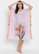 The Kaftan Company Kaftan Lilac Floral Print Short Kaftan with Statement Iris Motif