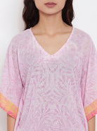 The Kaftan Company Kaftan Lilac Floral Print Short Kaftan with Statement Iris Motif