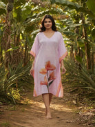The Kaftan Company Kaftan Lilac Floral Print Short Kaftan with Statement Iris Motif