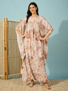 The Kaftan Company Kaftan Marble Floral Print Super Soft Pleated Kaftan