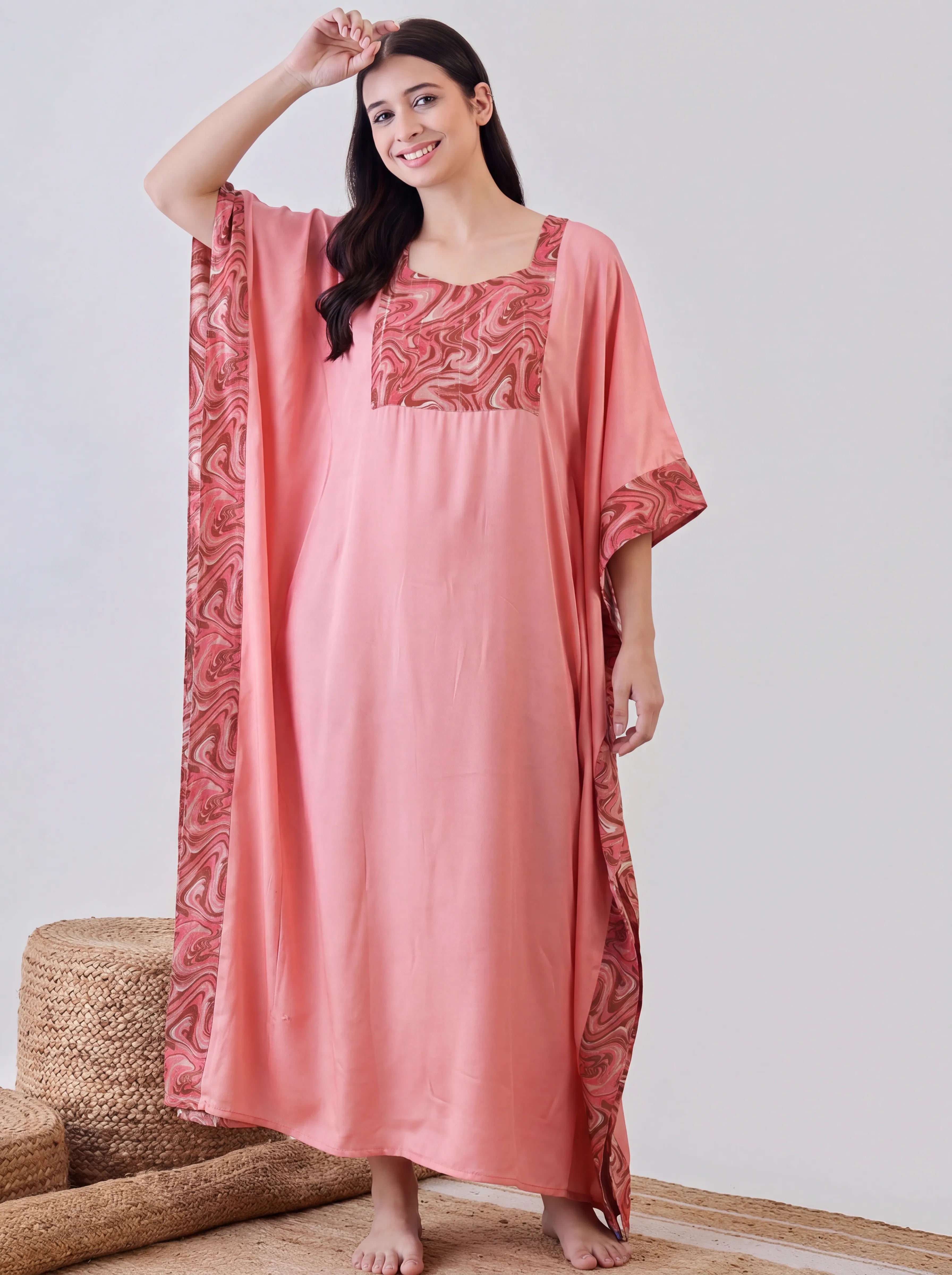 The Kaftan Company Kaftan Marble Print Panel Maxi Kaftan