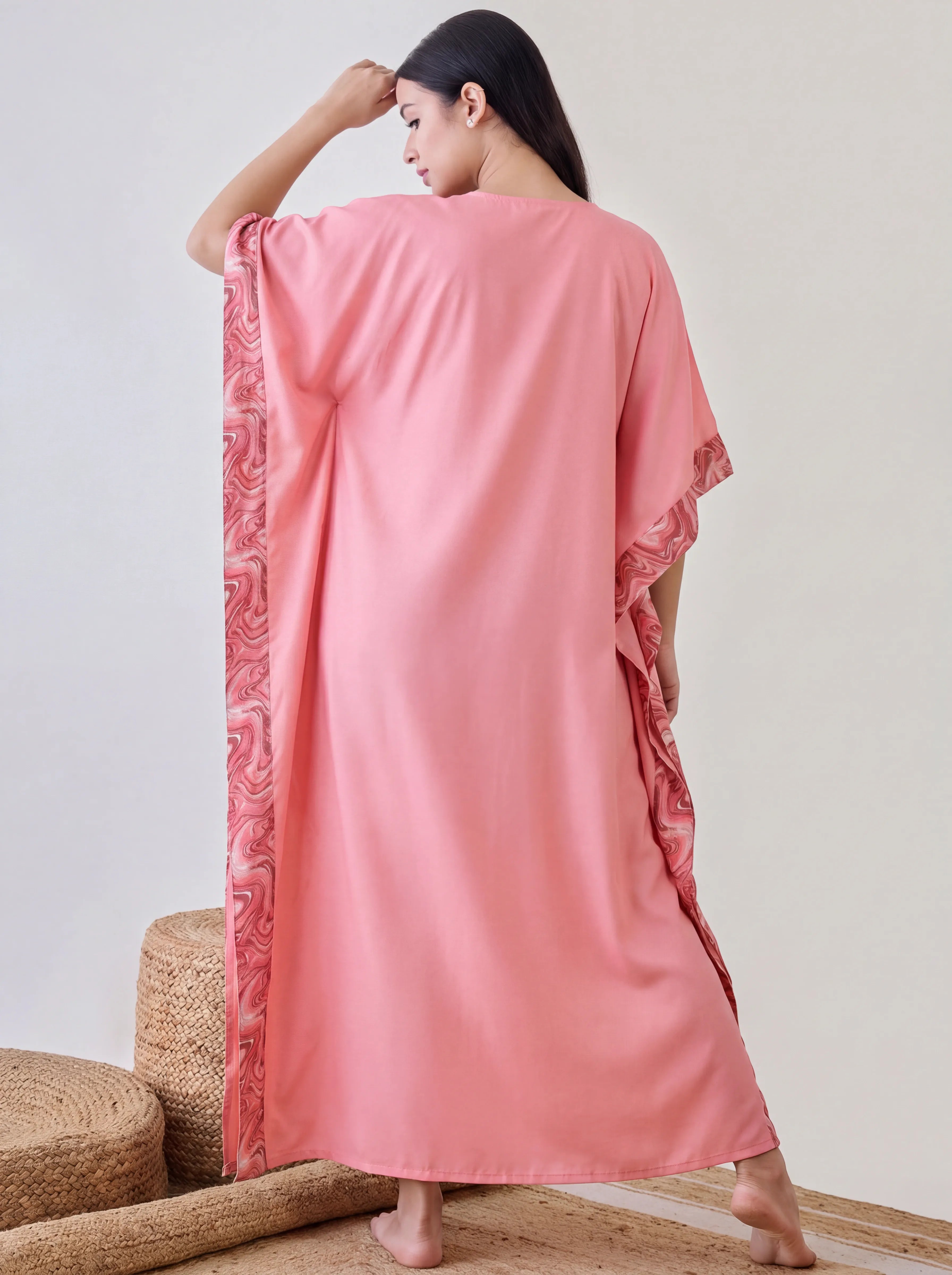 The Kaftan Company Kaftan Marble Print Panel Maxi Kaftan