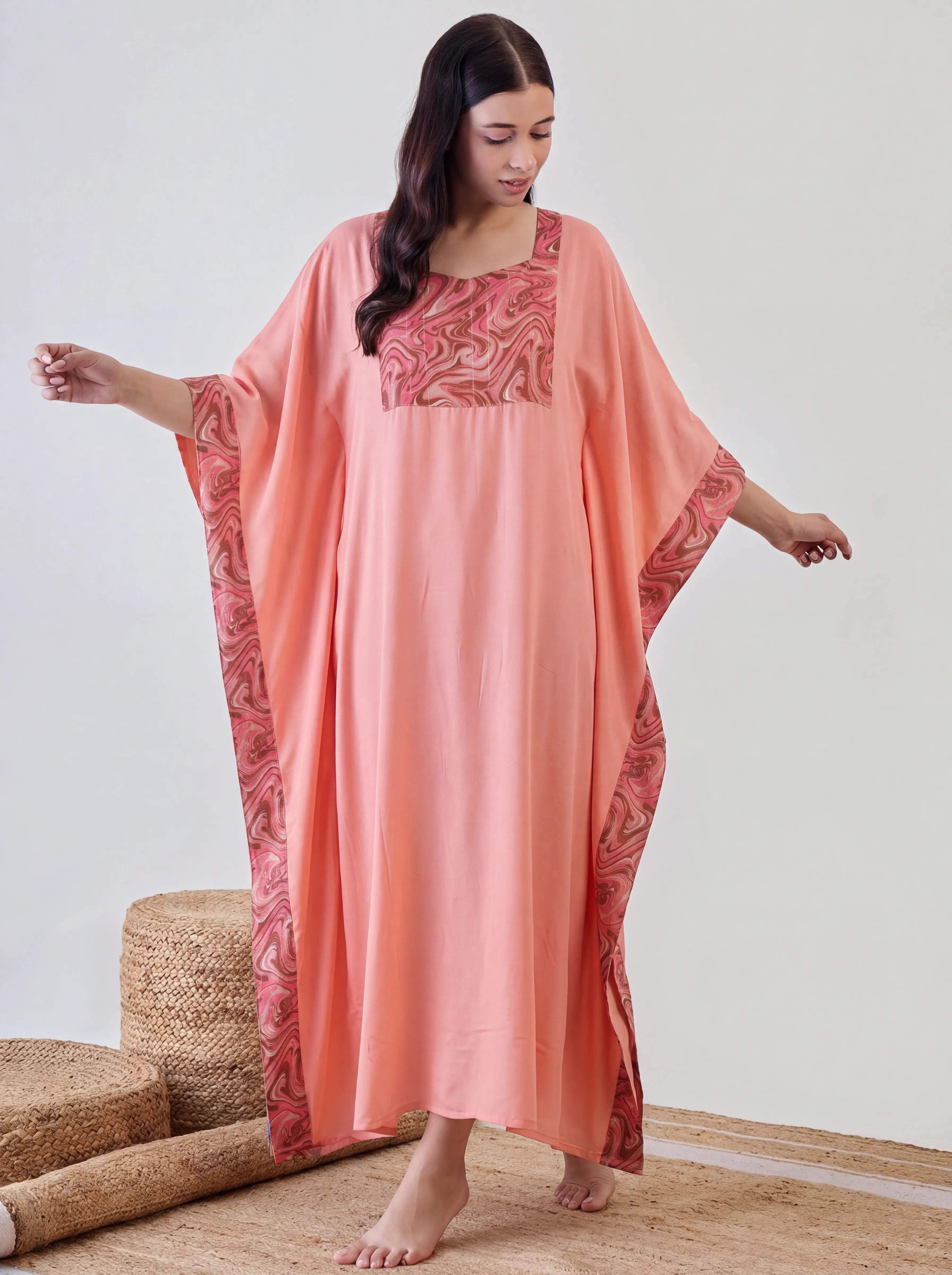 The Kaftan Company Kaftan Marble Print Panel Maxi Kaftan