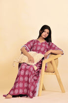 The Kaftan Company Kaftan Maroon Batik Circle Print Viscose Rayon Kaftan with White Lace Trim