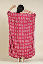 The Kaftan Company Kaftan Maroon Batik Circle Print Viscose Rayon Kaftan with White Lace Trim