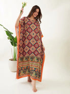 The Kaftan Company Kaftan Maroon Mosaic Print Kaftan with Pockets