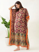 The Kaftan Company Kaftan Maroon Mosaic Print Kaftan with Pockets