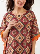 The Kaftan Company Kaftan Maroon Mosaic Print Kaftan with Pockets